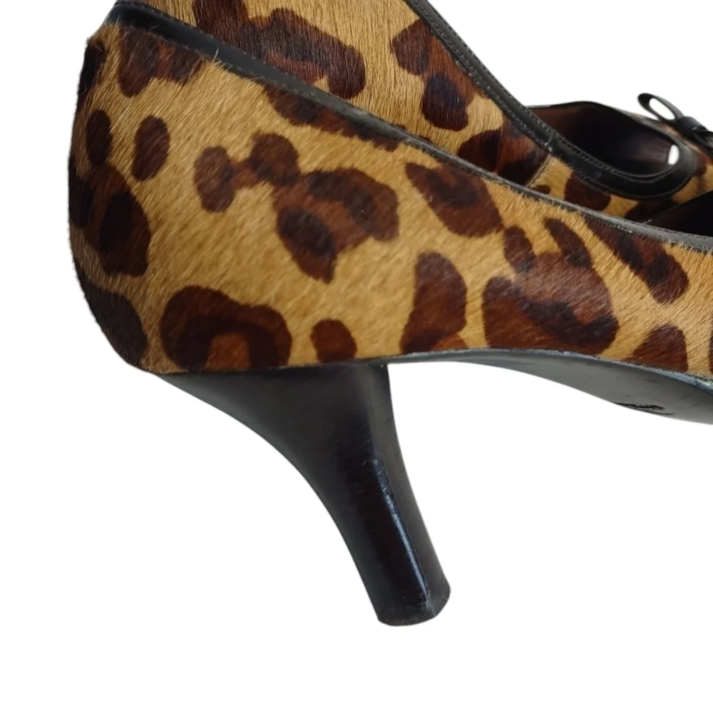Nurture Women's Leather Calf fur Leopard Peep Toe Pumps Heels Shoes Sz 7.5M